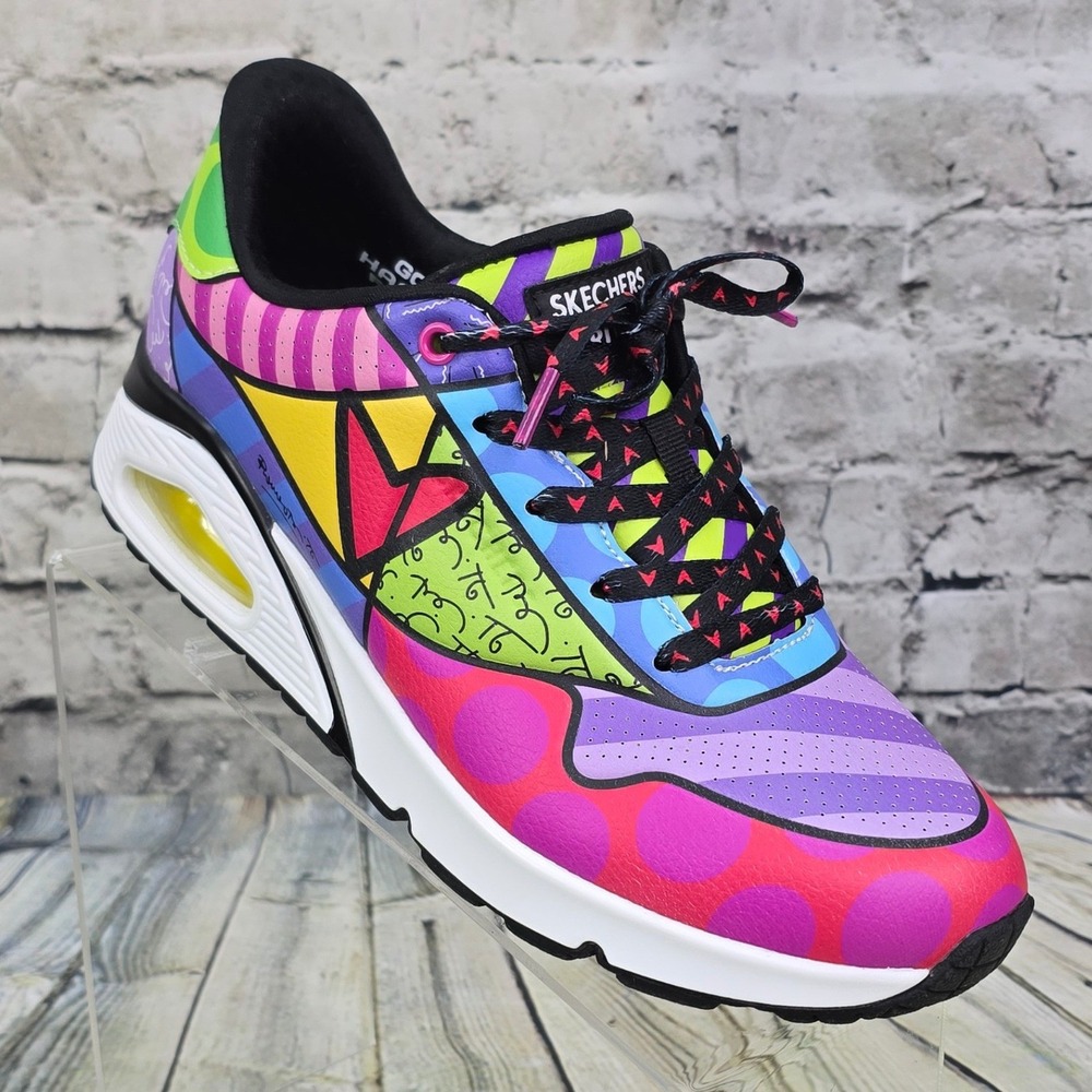 Skechers Romero Britto Uno Night Luv Sneakers Womens 8.5 Multi Color Pop Art NWT
